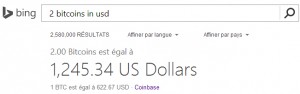 Bing affiche le cours du Bitcoin