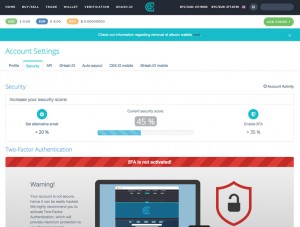 Niveau de sécurité du compte CEX.IO